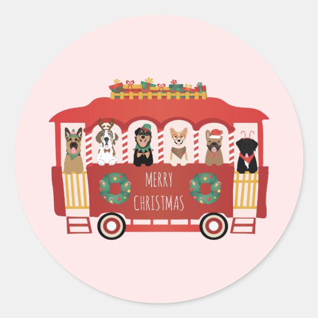 Pegatina Redonda Feliz Navidad en Trolly (Anverso)