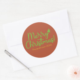 Pegatina Redonda Feliz Navidad en Verde con Escritura sobre Rojo-Ma