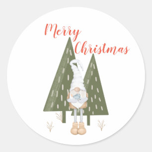 Pegatina Redonda Feliz Navidad Escandinavo Gnome Trees