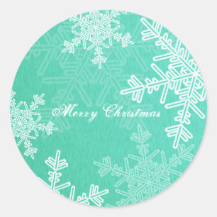 Pegatina Redonda Feliz Navidad Esmeralda Snowflake Minimalista