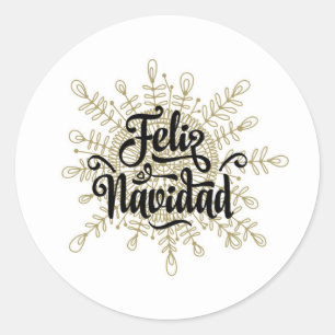 Pegatina Redonda Feliz Navidad Española
