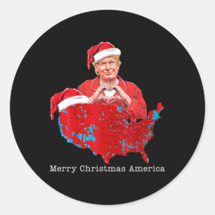 Pegatina Redonda Feliz Navidad Estados Unidos Donald Trump Nochebue