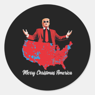 Pegatina Redonda Feliz Navidad Estados Unidos Donald Trump Nochebue