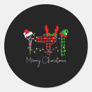 Pegatina Redonda Feliz Navidad Estilista de Pelo Divertida Herramie