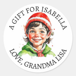 Pegatina Redonda Feliz Navidad | Etiquetas de regalo de Niña Vintag