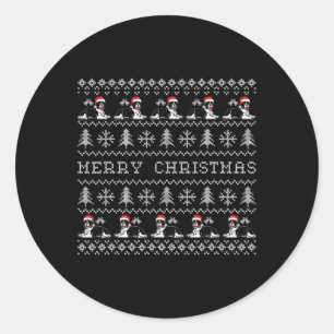 Pegatina Redonda Feliz Navidad Familia Bulldog coincidente Merry Ch