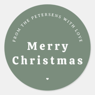 Pegatina Redonda Feliz Navidad familia personalizado verde