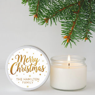 Pegatina Redonda Feliz Navidad Faux Gold Casual Script Snowflake