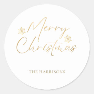 Pegatina Redonda Feliz Navidad Faux Relieve metalizado dorado Guión