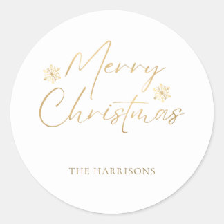 Pegatina Redonda Feliz Navidad Faux Relieve metalizado dorado Guión