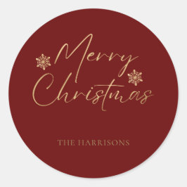 Pegatina Redonda Feliz Navidad Faux Relieve metalizado dorado Guión
