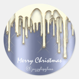 Pegatina Redonda Feliz Navidad Felices Fiestas De Dorada Blue Drin
