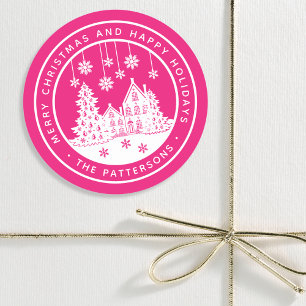 Pegatina Redonda Feliz Navidad Felices Fiestas Invierno Personaliza