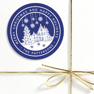Pegatina Redonda Feliz Navidad Felices Fiestas Invierno Personaliza
