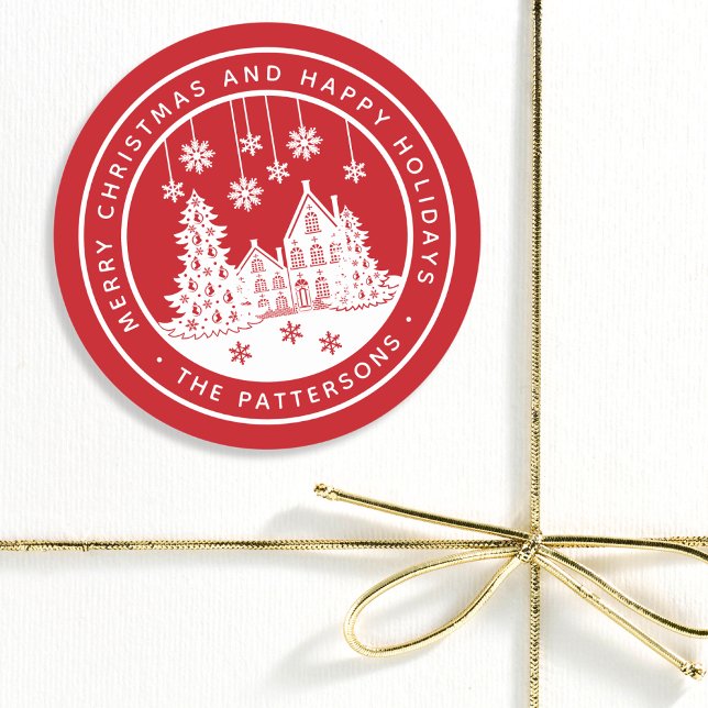 Pegatina Redonda Feliz Navidad Felices Fiestas Invierno Personaliza (Subido por el creador)