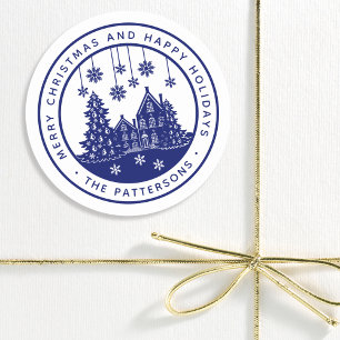 Pegatina Redonda Feliz Navidad Felices Fiestas Invierno Personaliza