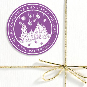 Pegatina Redonda Feliz Navidad Felices Fiestas Invierno Personaliza