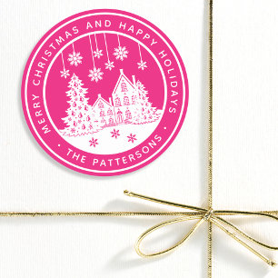 Pegatina Redonda Feliz Navidad Felices Fiestas Invierno Personaliza