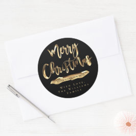 Pegatina Redonda Feliz Navidad Feliz Año Nuevo Año Negro y Oro