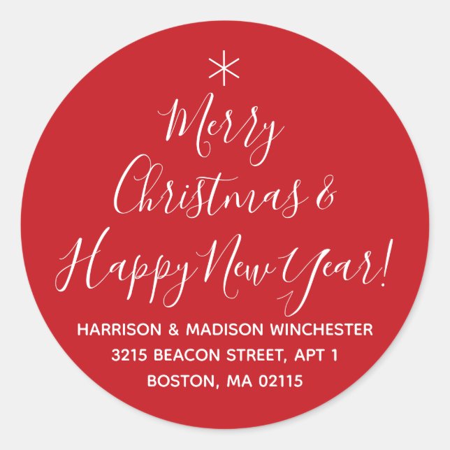 Pegatina Redonda Feliz Navidad Feliz Año Nuevo año rojo guión (Anverso)
