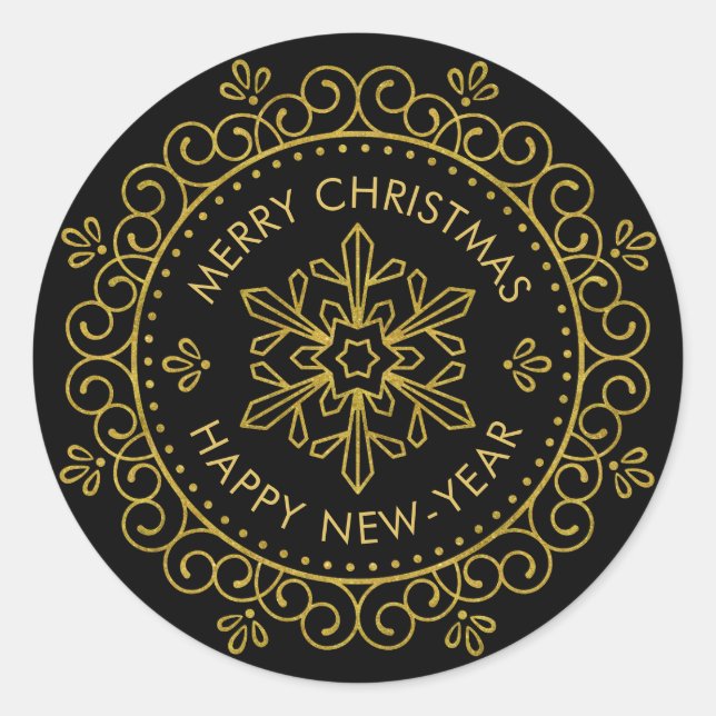 Pegatina Redonda Feliz Navidad Feliz Año Nuevo Marco de Círculo de  (Anverso)