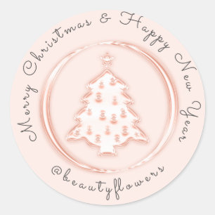 Pegatina Redonda Feliz Navidad Feliz Año Nuevo Rosa Lujo