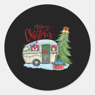 Pegatina Redonda Feliz Navidad Feliz Camper Fun Camping Vida Fami