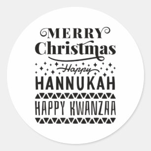 Pegatina Redonda Feliz Navidad Feliz Hanukkah Feliz Kwanzaa