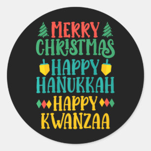Pegatina Redonda Feliz Navidad Feliz Hanukkah Feliz Kwanzaa 11