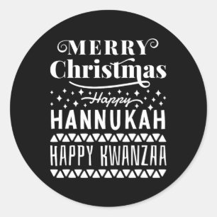 Pegatina Redonda Feliz Navidad Feliz Hanukkah Feliz Kwanzaa 11