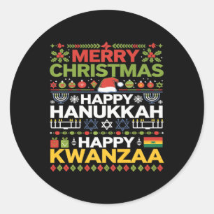 Pegatina Redonda Feliz Navidad Feliz Hanukkah Feliz Kwanzaa 12