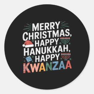 Pegatina Redonda Feliz Navidad Feliz Hanukkah Feliz Kwanzaa 14