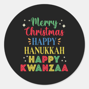 Pegatina Redonda Feliz Navidad Feliz Hanukkah Feliz Kwanzaa 15