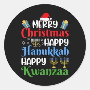 Pegatina Redonda Feliz Navidad Feliz Hanukkah Feliz Kwanzaa 18
