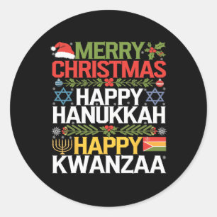 Pegatina Redonda Feliz Navidad Feliz Hanukkah Feliz Kwanzaa 18