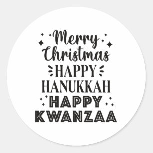 Pegatina Redonda Feliz Navidad Feliz Hanukkah Feliz Kwanzaa 5