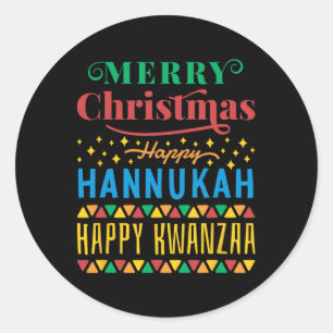 Pegatina Redonda Feliz Navidad Feliz Hanukkah Feliz Kwanzaa 8