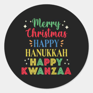 Pegatina Redonda Feliz Navidad Feliz Hanukkah Feliz Kwanzaa 9