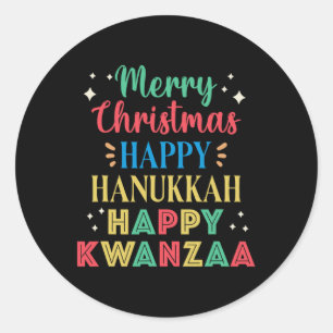 Pegatina Redonda Feliz Navidad Feliz Hanukkah Feliz Kwanzaa 9