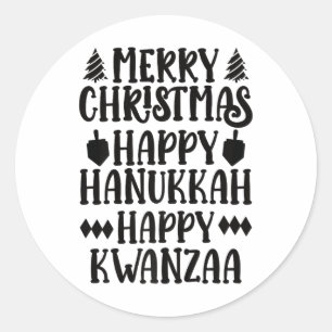Pegatina Redonda Feliz Navidad Feliz Hanukkah Feliz Kwanzaa Premi