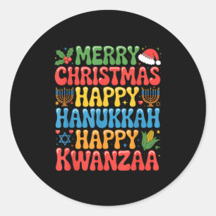 Pegatina Redonda Feliz Navidad Feliz Hanukkah Kwanzaa Cita