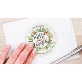 Pegatina Redonda Feliz Navidad Feliz Navidad Feliz Navidad Holly Wr