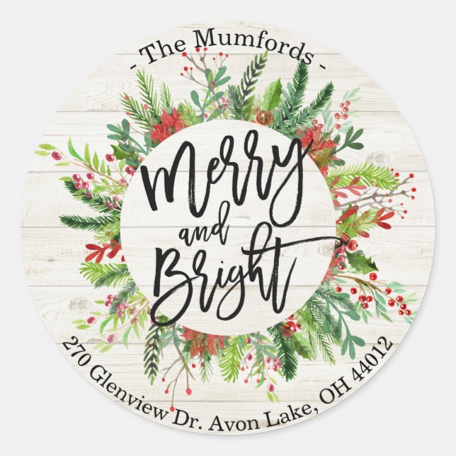 Pegatina Redonda Feliz Navidad Feliz Navidad Feliz Navidad Holly Wr (Anverso)