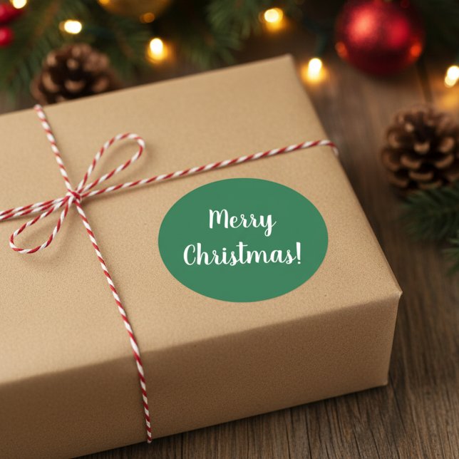 Pegatina Redonda Feliz Navidad Festividad de tipografía verde y bla (Subido por el creador)