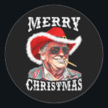 Pegatina Redonda Feliz Navidad Funny Trump<br><div class="desc">Feliz Navidad Graciosa Trump Familia de Vaqueros Occidentales</div>