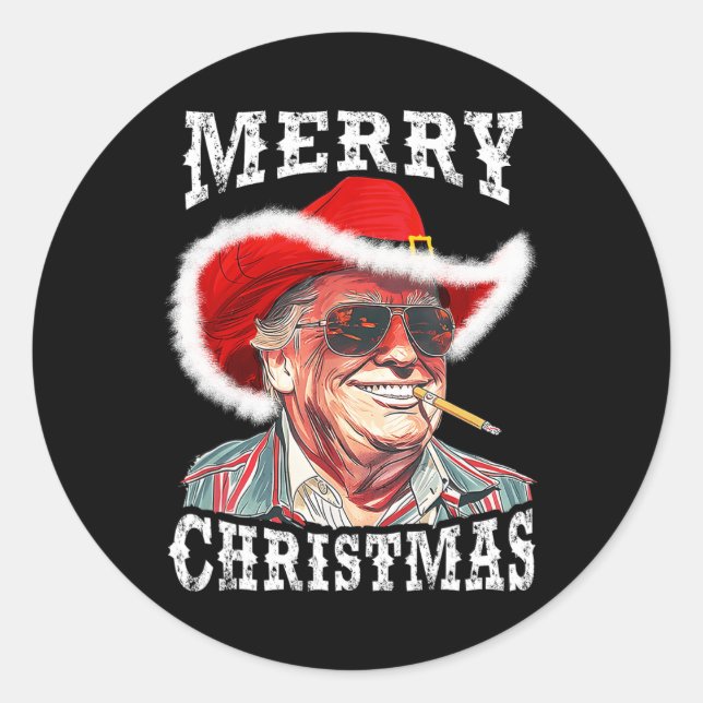 Pegatina Redonda Feliz Navidad Funny Trump (Anverso)
