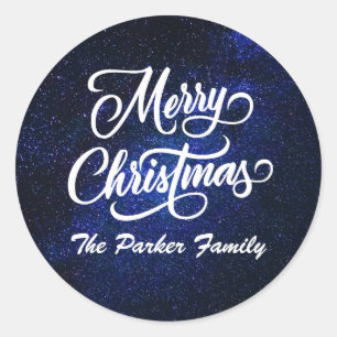 Pegatina Redonda Feliz Navidad Galaxia Personalizada