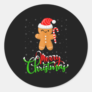 Pegatina Redonda Feliz Navidad Galleta De Jengibre Divertida Hornea