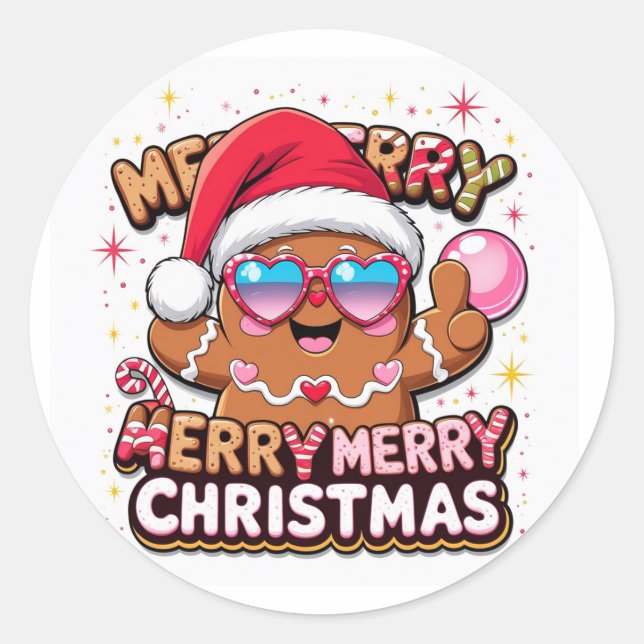 Pegatina Redonda Feliz Navidad Galleta de Jengibre Sticker – Lindo  (Anverso)