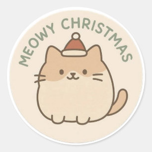 Pegatina Redonda Feliz Navidad gatito lindo Sticker